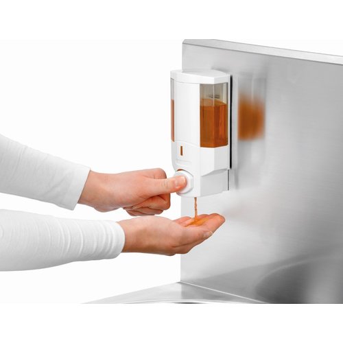 Bartscher Umywalka 400x404x(h)577 mm z wyłącznikiem kolanowym i dozownikiem mydła Bartscher Umywalka 400x404x(h)577 mm z wyłącznikiem kolanowym i dozownikiem mydła