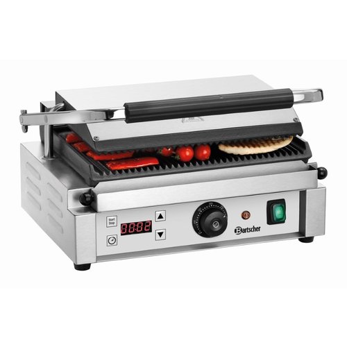 Bartscher Single Cast Iron Contact Grill, Grooved Grill Plate, 360 x 230 mm, 2,2 kW