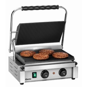 Bartscher Wyprzedaż - Grill kontaktowy pojedyńczy żeliwny, płyta ryflowana, 360 x 240 mm, 2,2 kW Bartscher Wyprzedaż - Grill kontaktowy pojedyńczy żeliwny, płyta ryflowana, 360 x 240 mm, 2,2 kW