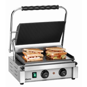 Bartscher Grill kontaktowy pojedyńczy żeliwny, płyta górna ryflowana dolna gładka, 360 x 240 mm, 2,2 kW