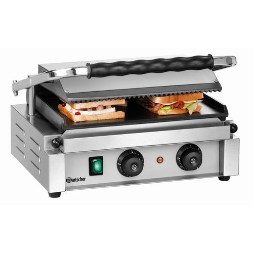Bartscher Grill kontaktowy pojedyńczy żeliwny, płyta górna ryflowana dolna gładka, 360 x 240 mm, 2,2 kW