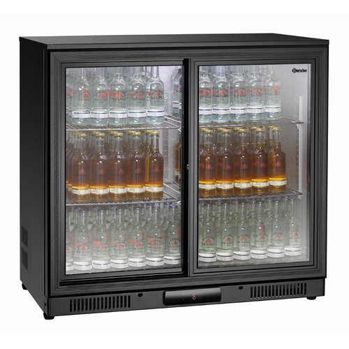 Bartscher Chłodziarka barowa z 2 drzwiami suwanymi, od 1 °C do 10 °C, 176 L, czarna Bartscher Chłodziarka barowa z 2 drzwiami suwanymi, od 1 °C do 10 °C, 176 L, czarna