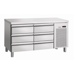 Bartscher Refrigerated Table with 6 Drawers, GN 1/1, from 0° C to 10 °C, Side-Mounted Compressor Bartscher Refrigerated Table with 6 Drawers, GN 1/1, from 0° C to 10 °C, Side-Mounted Compressor