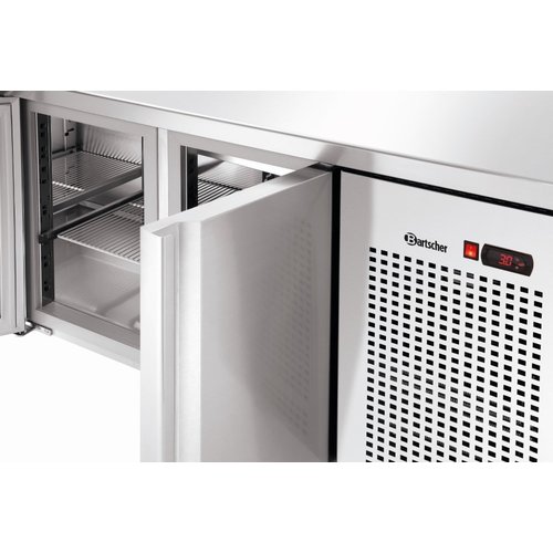 Bartscher Tripple Door Refrigerated Table with Splashback from 0° C to 10 °C, Side-Mounted Compressor