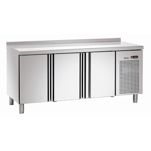 Bartscher Tripple Door Refrigerated Table with Splashback from 0° C to 10 °C, Side-Mounted Compressor