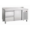 Bartscher Single Door Refrigerated Table with Splashback and 2 Drawers from 0° C to 10 °C, Side-Mounted Compressor