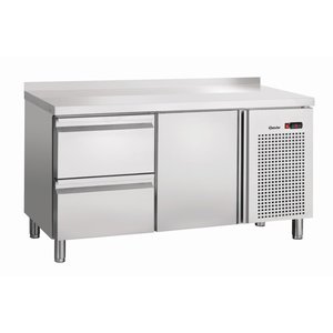 Bartscher Stół chłodniczy przyścienny z drzwiami i 2 szufladami od 0° C do 10 °C, agregat boczny Bartscher Stół chłodniczy przyścienny z drzwiami i 2 szufladami od 0° C do 10 °C, agregat boczny