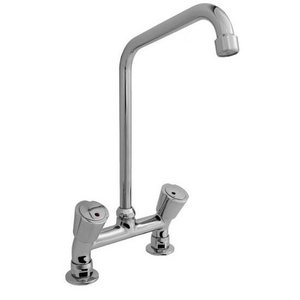 XXLselect Bateria zlewozmywakowa stojąca dwuootworowa z pokrętłami i obrotową wylewką 180 mm, wysokość 300 mm XXLselect Bateria zlewozmywakowa stojąca dwuootworowa z pokrętłami i obrotową wylewką 180 mm, wysokość 300 mm