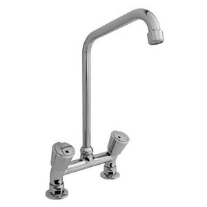 XXLselect Bateria zlewozmywakowa stojąca dwuootworowa z pokrętłami i obrotową wylewką 350 mm, wysokość 450 mm XXLselect Bateria zlewozmywakowa stojąca dwuootworowa z pokrętłami i obrotową wylewką 350 mm, wysokość 450 mm