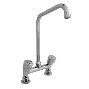 XXLselect Bateria zlewozmywakowa stojąca dwuootworowa z pokrętłami i obrotową wylewką 240 mm, wysokość 230 mm XXLselect Bateria zlewozmywakowa stojąca dwuootworowa z pokrętłami i obrotową wylewką 240 mm, wysokość 230 mm