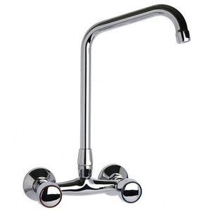 XXLselect Double Handle Wall Mount Kitchen Faucet with Swivel Spout 180 mm, Height 235 mm XXLselect Double Handle Wall Mount Kitchen Faucet with Swivel Spout 180 mm, Height 235 mm