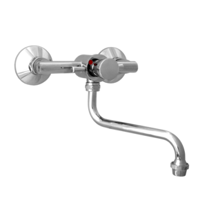 XXLselect Self-Closing Wall-Mounted Basin Faucet with Push Button and 165 mm Swivel Spout