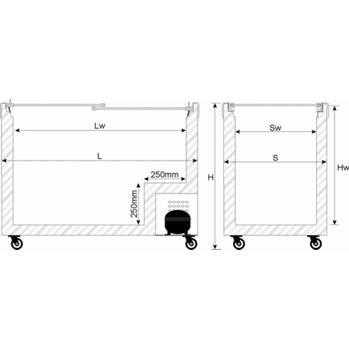 XXLselect Witryna mroźnicza 497 L z pokrywą przeszkloną i sterowaniem elektronicznym, od -18 °C do -22 °C XXLselect Witryna mroźnicza 497 L z pokrywą przeszkloną i sterowaniem elektronicznym, od -18 °C do -22 °C