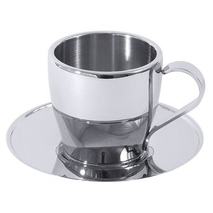 Contacto Filiżanka termoizolacyjna ze spodkiem do espresso srebrna 80 ml, Contacto Filiżanka termoizolacyjna ze spodkiem do espresso srebrna 80 ml,