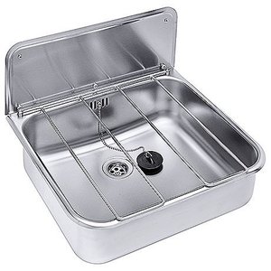 Contacto Wall Mounted Wash Basin, 410x460 mm with Back Panel and Hinged Grate Contacto Wall Mounted Wash Basin, 410x460 mm with Back Panel and Hinged Grate