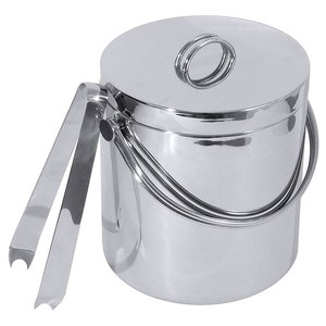 Contacto Stainless Steel Thermo-Insulating Container for Ice Cube 3 L, Ø180 mm, (h)200 mm with Lid and Tongs