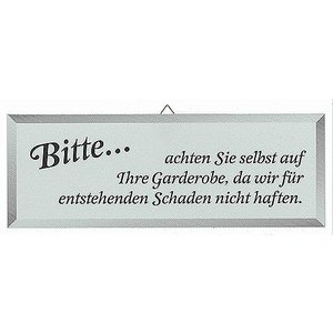 Contacto Tabliczka „Fur Garderobe wird nicht gehaftet” Contacto Tabliczka „Fur Garderobe wird nicht gehaftet”