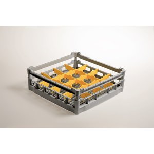 Diamond Gray - Yellow Dishwasher Glassware Basket 16 compartments / 500 x 500 x 170 mm Diamond Gray - Yellow Dishwasher Glassware Basket 16 compartments / 500 x 500 x 170 mm