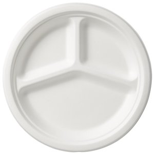 Duni Round Bagassa Dinner Plate Ø260 mm, White, Biodegradable, 3-Comp (Pack of 500)