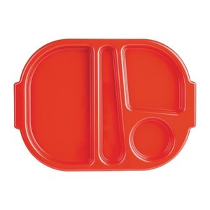 Kristallon Polycarbonate Oval Compartment Food Tray with Handles Red (Pack of 10)