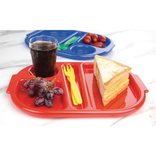 Kristallon Polycarbonate Oval Compartment Food Tray with Handles Red (Pack of 10)