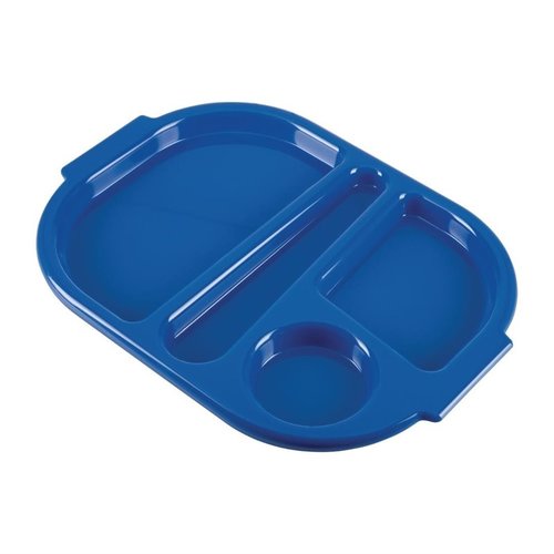 Kristallon Polycarbonate Oval Compartment Food Tray with Handles Blue (Pack of 10)