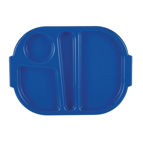 Kristallon Polycarbonate Oval Compartment Food Tray with Handles Blue (Pack of 10)