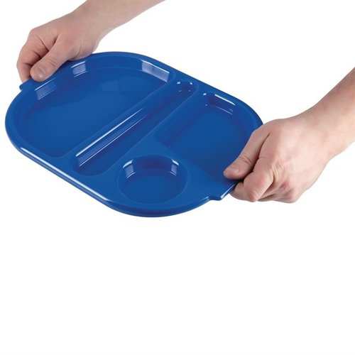 Kristallon Polycarbonate Oval Compartment Food Tray with Handles Blue (Pack of 10)