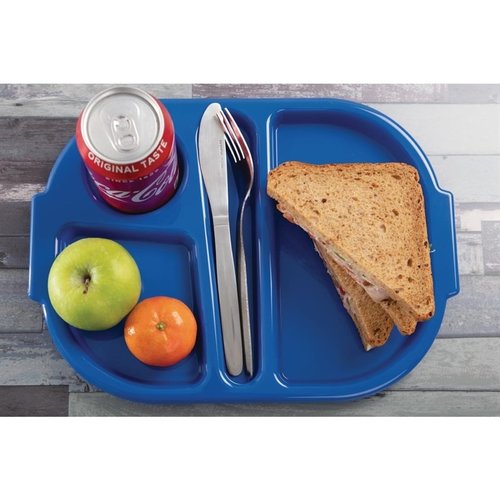 Kristallon Polycarbonate Oval Compartment Food Tray with Handles Blue (Pack of 10)