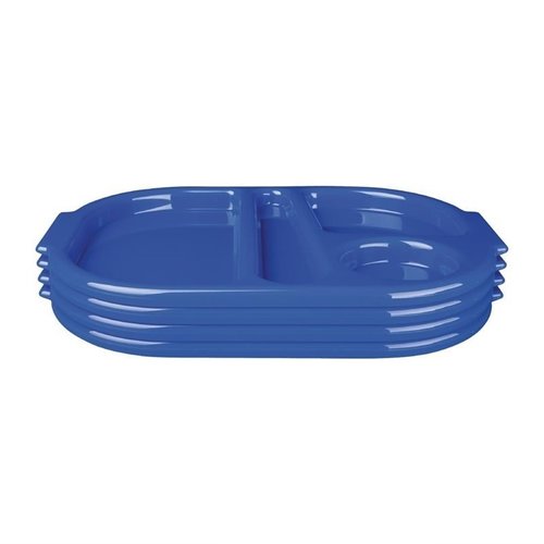 Kristallon Polycarbonate Oval Compartment Food Tray with Handles Blue (Pack of 10)