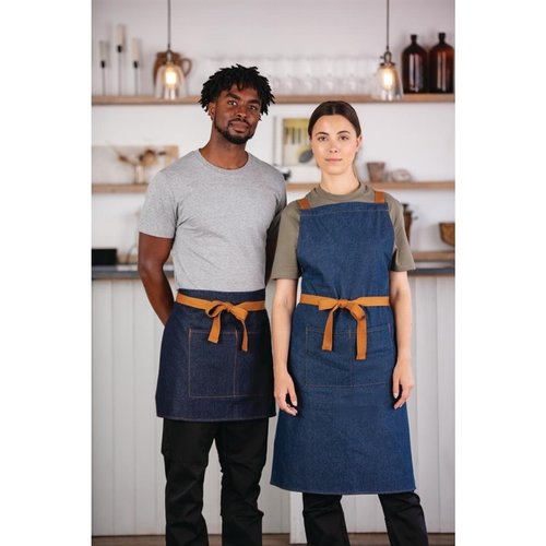 Whites Chefs Clothing Southside Waist Apron Denim Blue Tan Ties Whites Chefs Clothing Southside Waist Apron Denim Blue Tan Ties