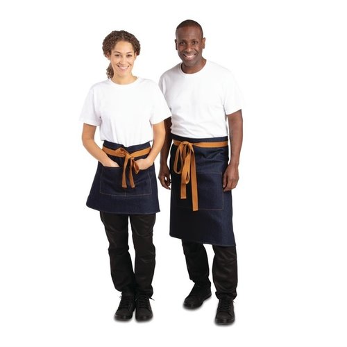 Whites Chefs Clothing Southside Waist Apron Denim Blue Tan Ties Whites Chefs Clothing Southside Waist Apron Denim Blue Tan Ties