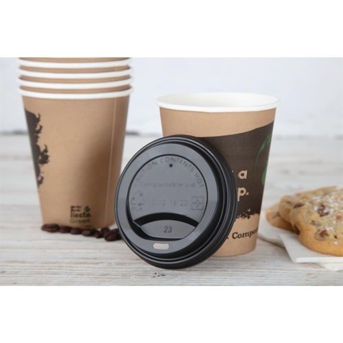 Fiesta Green Black Compostable Coffee Cup Lids 340 ml (Pack of 1000) Fiesta Green Black Compostable Coffee Cup Lids 340 ml (Pack of 1000)