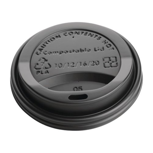 Fiesta Green Black Compostable Coffee Cup Lids 340 ml (Pack of 1000) Fiesta Green Black Compostable Coffee Cup Lids 340 ml (Pack of 1000)