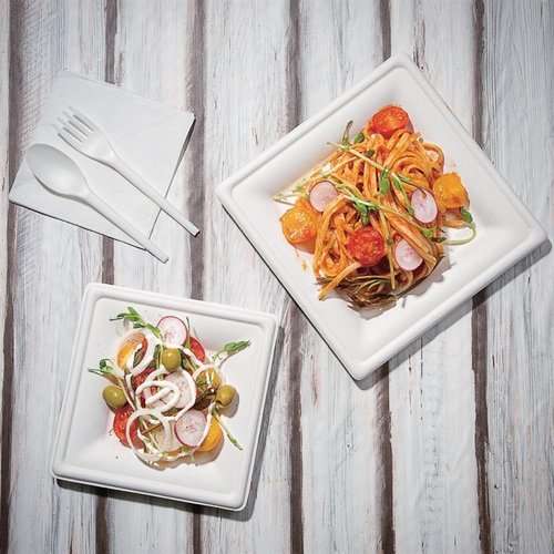 Fiesta Green Fiesta Kompostowalne kwadratowe talerze z trzciny cukrowej 204 mm (50 szt.) Fiesta Green Fiesta Kompostowalne kwadratowe talerze z trzciny cukrowej 204 mm (50 szt.)