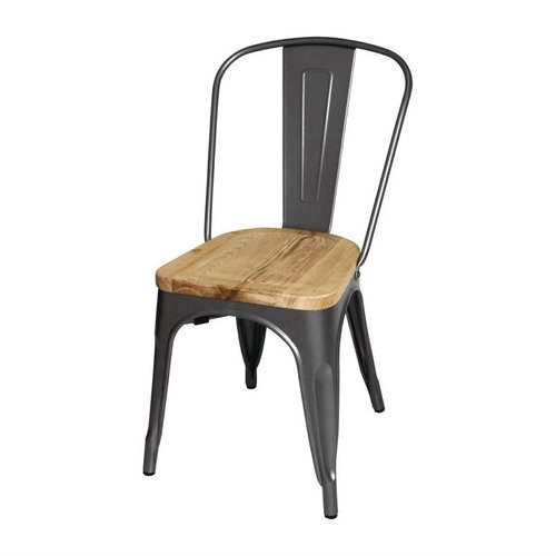 Bolero Bistro Side Chairs with Wooden Seat Pad Gun Metal (Pack of 4)