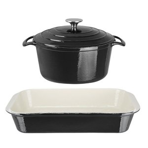 Vogue Cook Like A Pro 2-Piece Cast Iron Casserole and Roasting Dish Set