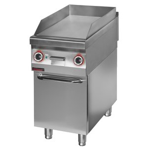 XXLselect Elektryczna płyta grillowa 446 x 726 mm, gładka, chromowana, 6 kW, 400V na podstawie z szafką