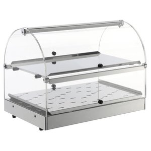 Neumarker Countertop Pastry Warming Display 2-Level, 0,50 kW, from 30 to 70°C, with Bent Glass, Silver
