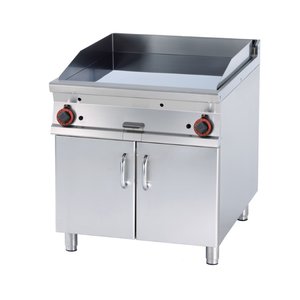 RM GASTRO Gazowa płyta grillowa ﻿760 x 680 mm, ryflowana, 2 strefy grzewcze, 18 kW na podstawie z szafką