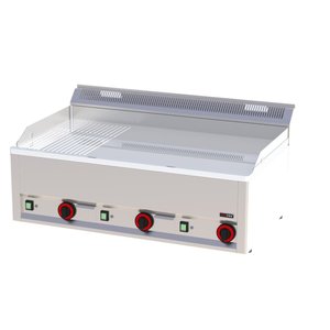 RedFox Elektryczna płyta grillowa 2/3 gładka, 1/3 ryflowana, chromowana, 3 strefy grzewcze, 9 kW, 400V, nastawna RedFox Elektryczna płyta grillowa 2/3 gładka, 1/3 ryflowana, chromowana, 3 strefy grzewcze, 9 kW, 400V, nastawna