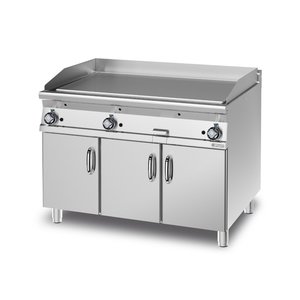 RM GASTRO Gas Griddle ﻿1105 x 650 mm, Smooth, Superchromed, 3 Heating Zones, 27 kW on Cabinet Base