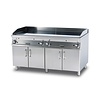 RM GASTRO Gazowa płyta grillowa 1505 x 650 mm, gładka, Superchromowana, 4 strefy grzewcze, 36 kW na podstawie z szafką
