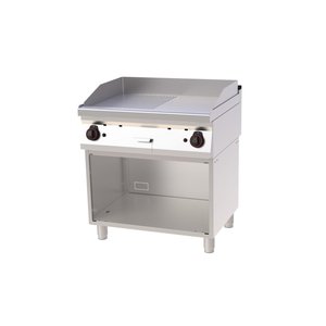 RedFox Gas Griddle 796 x 510 mm, Smooth/Ribbed, Chromed, 2 Heating Zones, 14 kW on Half-Open Base RedFox Gas Griddle 796 x 510 mm, Smooth/Ribbed, Chromed, 2 Heating Zones, 14 kW on Half-Open Base