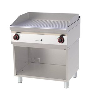 RedFox Elektryczna płyta grillowa 796 x 510 mm, ryflowana, żeliwna, 2 strefy grzewcze, 9 kW na podstawie półotwartej RedFox Elektryczna płyta grillowa 796 x 510 mm, ryflowana, żeliwna, 2 strefy grzewcze, 9 kW na podstawie półotwartej