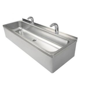 XXLselect Umywalka dwustanowiskowa 1200x425x(h)265 mm, odpływ centralny z baterią elektryczną i mieszaczem