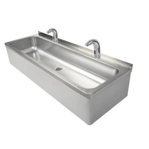 XXLselect Two-Station Wash Basin, 1200x425x(h)265 mm Central Drain with Electronic Battery and Mixer XXLselect Two-Station Wash Basin, 1200x425x(h)265 mm Central Drain with Electronic Battery and Mixer