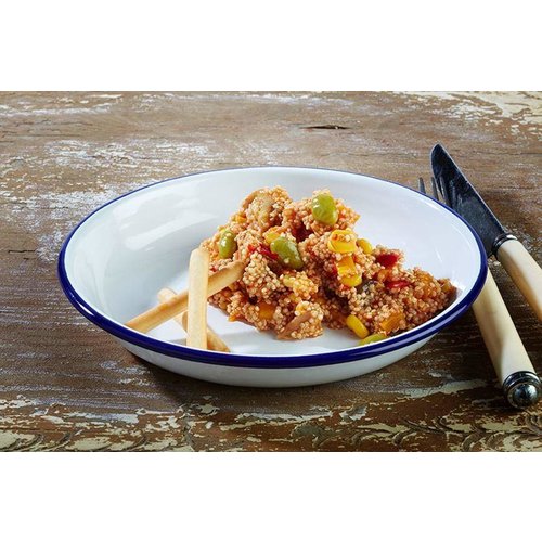 APS Deep Enameled Plate, Ø220 mm, 350 ml, White-Blue APS Deep Enameled Plate, Ø220 mm, 350 ml, White-Blue