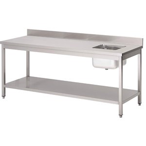 Gastro M Tables with drainerbowl and upstand, 2000(l)x70(b)x85(h)cm, bowl on the right Gastro M Tables with drainerbowl and upstand, 2000(l)x70(b)x85(h)cm, bowl on the right