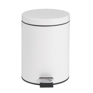 Bolero 5 L White Round Stainless Steel Pedal Bin, Lift Lid Bolero 5 L White Round Stainless Steel Pedal Bin, Lift Lid